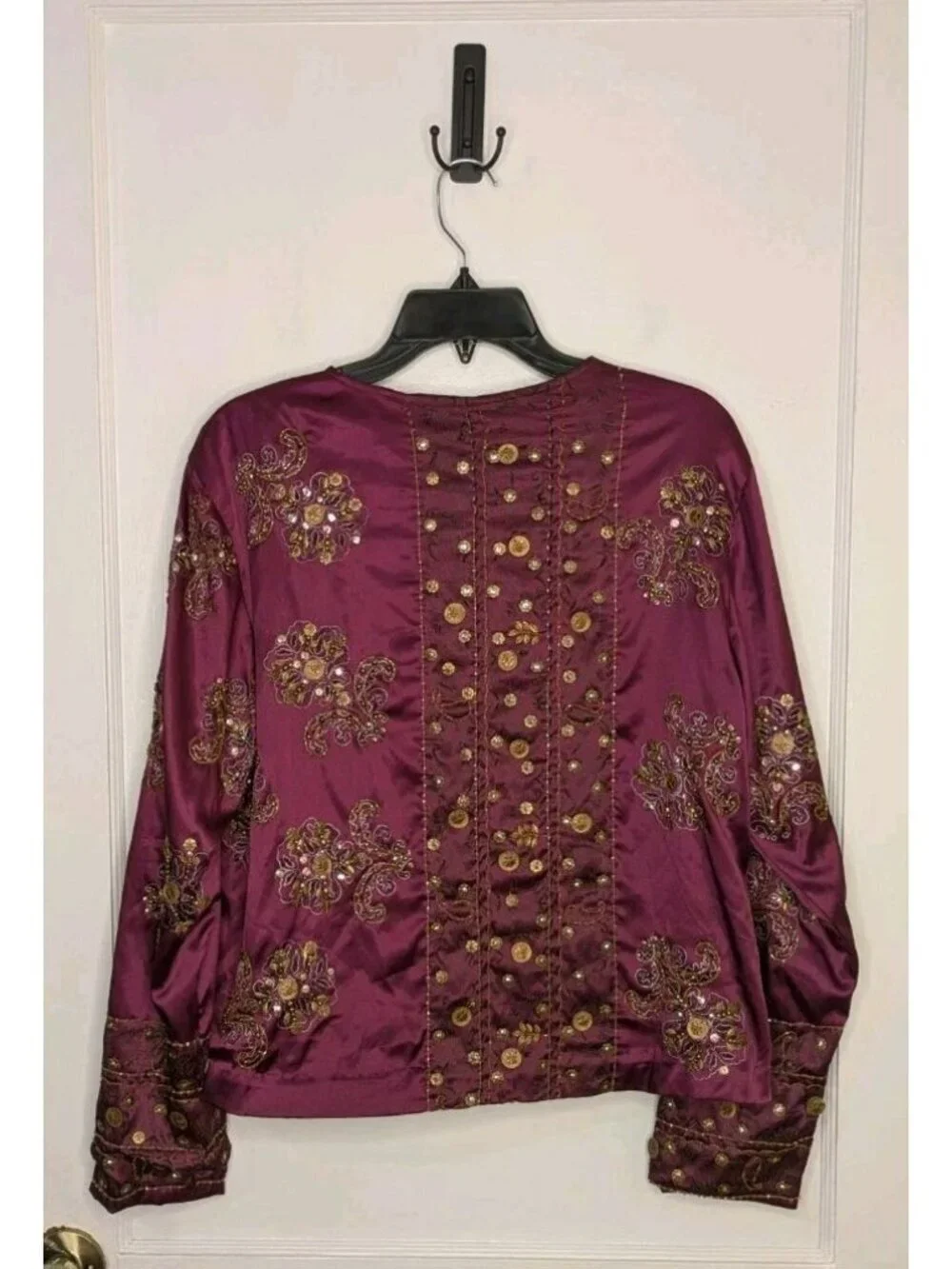 NWT Chico's Size 2 (L/12) Royal Glam Fuschia Ratune Jacket Beaded Satin Jacket